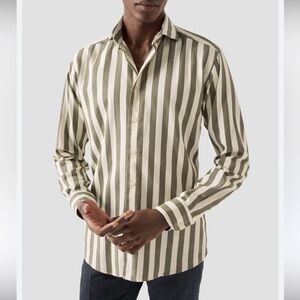 Eton Olive and White Striped Casual Shirt